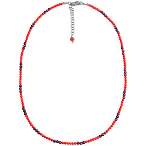 Delicate Coral and Garnet Beaded Sterling Silver Necklace 17" - 19"