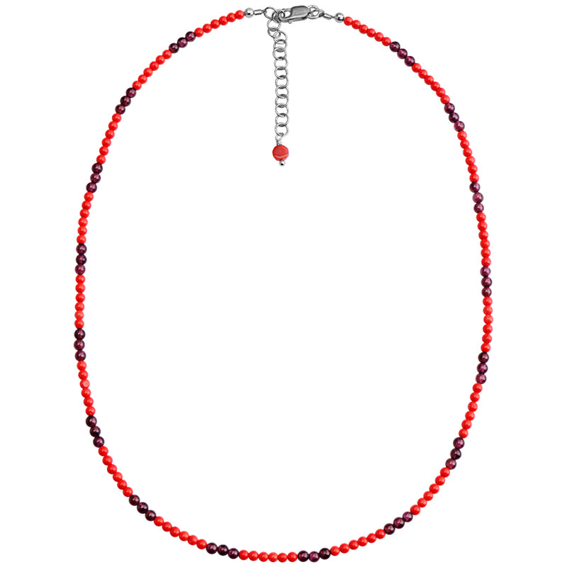 Delicate Coral and Garnet Beaded Sterling Silver Necklace 17