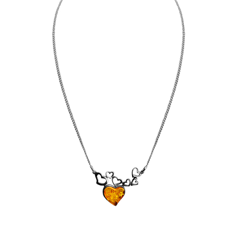 Darling Cognac Baltic Amber Heart Sterling Silver Necklace 14