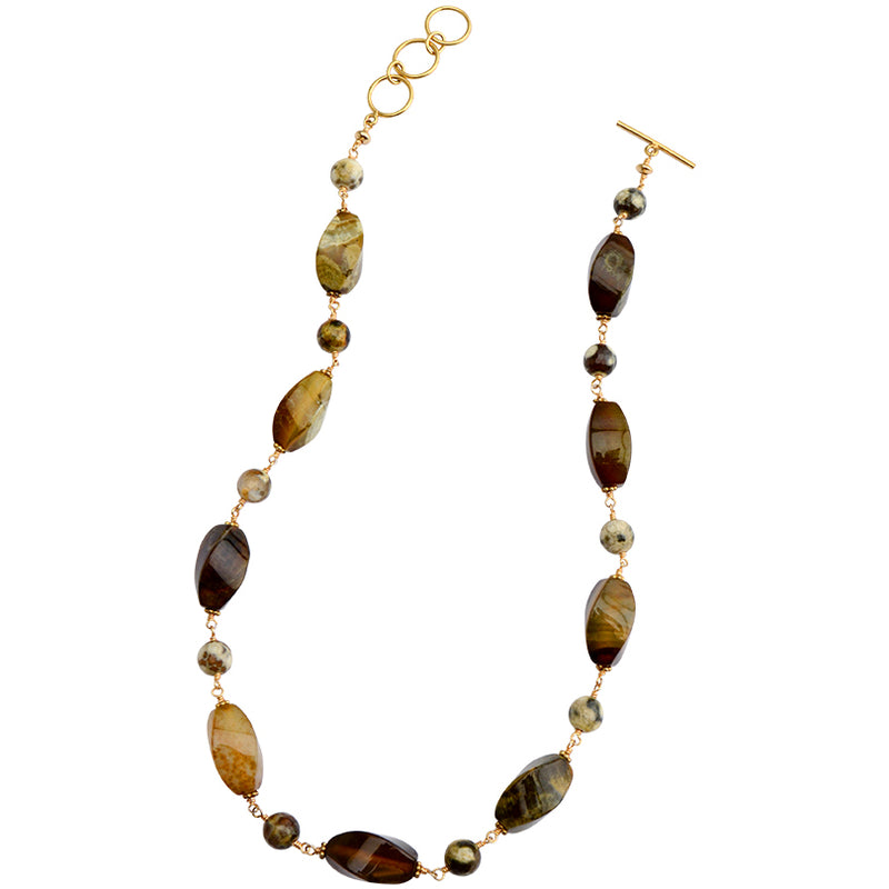 Lovely Mixed Colors of Natural Agate Facted Stones Gold Filled Necklace 16
