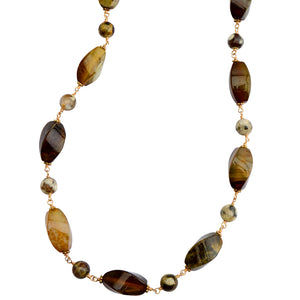 Lovely Mixed Colors of Natural Agate Facted Stones Gold Filled Necklace 16" - 17"