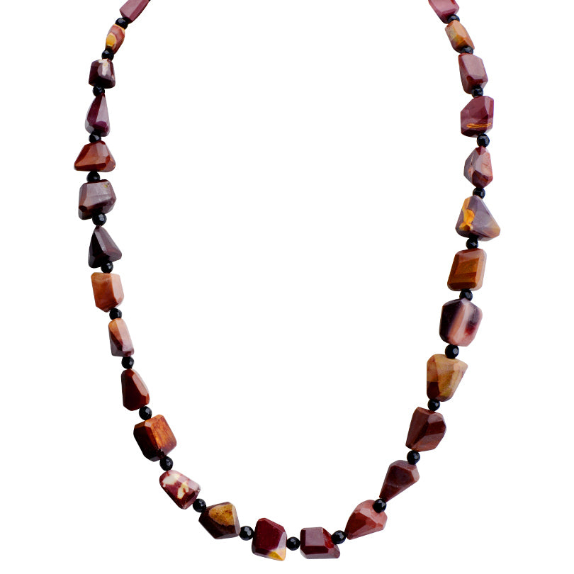 Wine Colors of Mookaite and Black Onyx Sterling Silver Necklace 18" - 20"