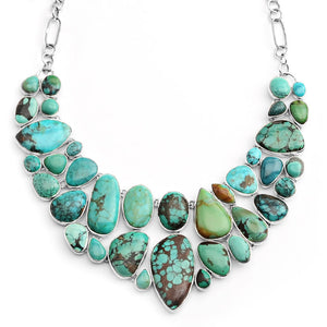 Magnificent Genuine Turquoise Cobblestone Sterling Silver Statement Necklace