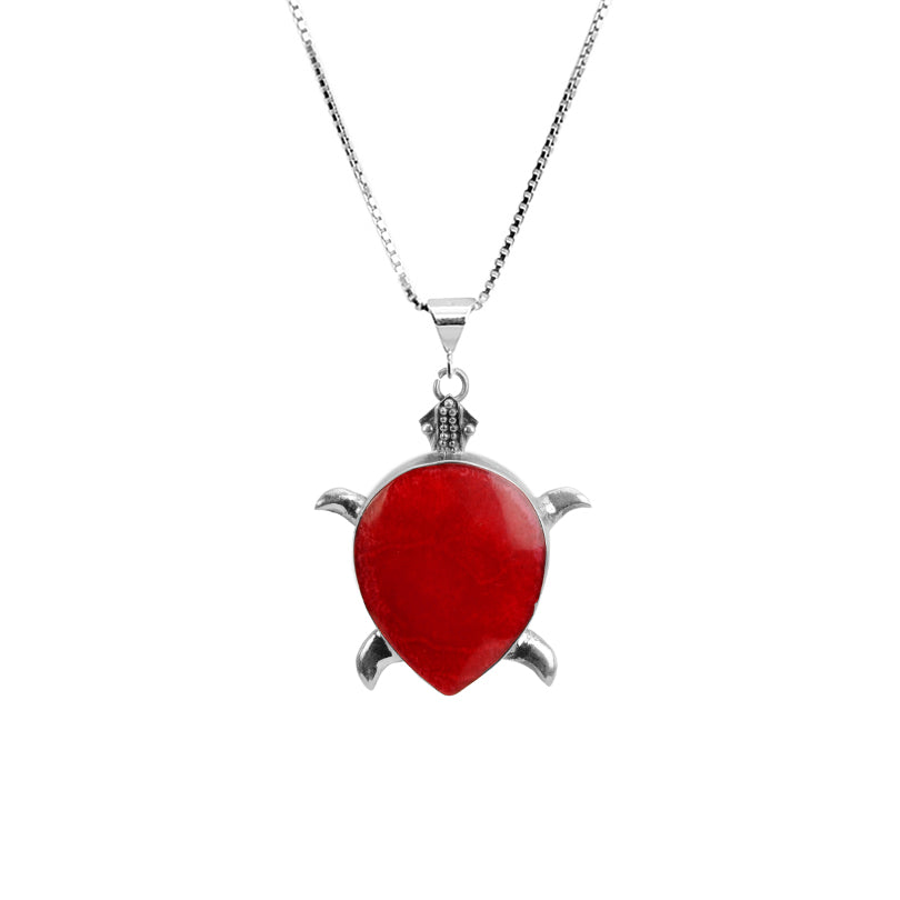 Darling Coral Sterling Silver Turtle Necklace