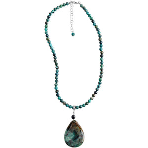 Stunning Turquoise Stone on Turquoise Sterling Silver Beaded Neckline