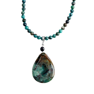 Stunning Turquoise Stone on Turquoise Sterling Silver Beaded Neckline
