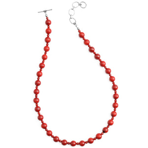 Vibrant Cherry Red Coral Ball Sterling Silver Necklace