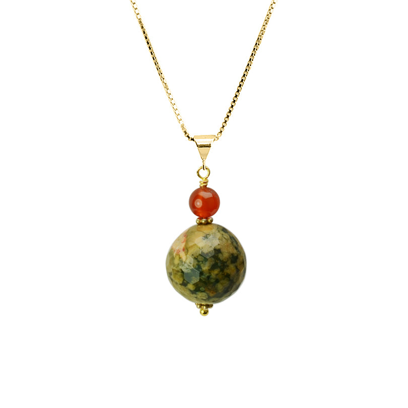 Colorful Natural Jasper and Carnelian Vermeil Necklace