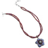 Sparkllng Lavender Flower with Marcasite Accent on Ruby Red Pearl neckline Statement Neckline