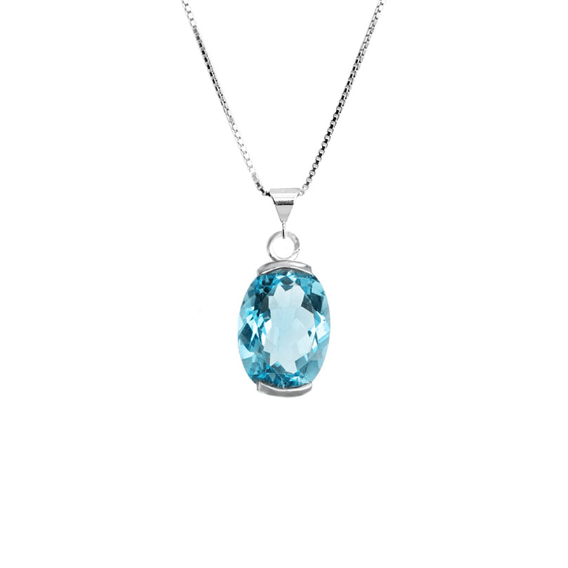 Sky Blue Blue Topaz Pendant on Italian Rhodium Plated Sterling Silver Necklace