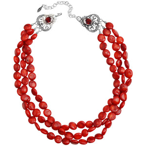 Lovely Bright Coral and Garnet Sterling Silver Necklace 16" - 18"