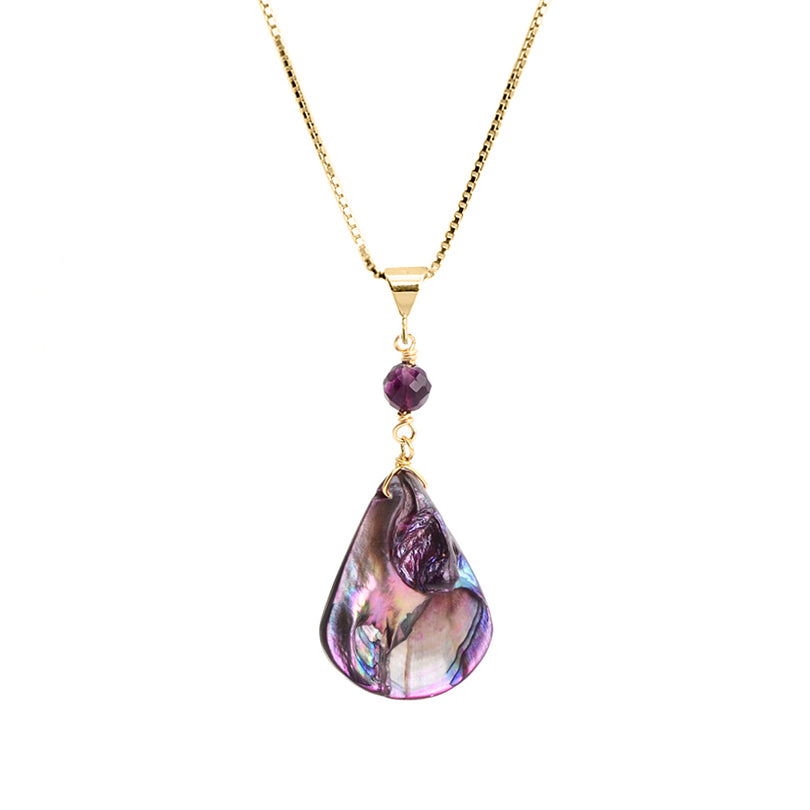 Shimmering Purple Shell and Amethyst on Italian 18kt Gold Plated Silver Necklace
