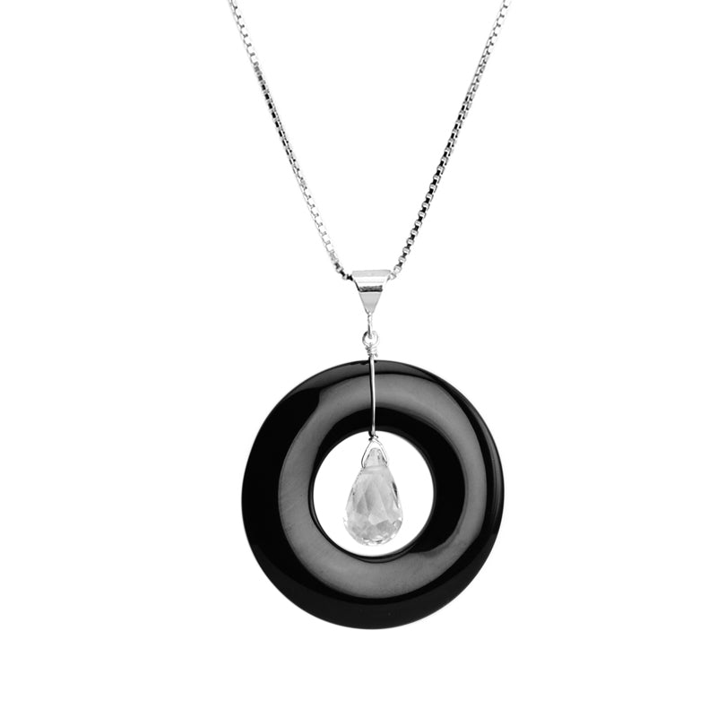 Black Onyx and Crystal Sterling Silver Necklace
