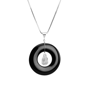 Black Onyx and Crystal Sterling Silver Necklace