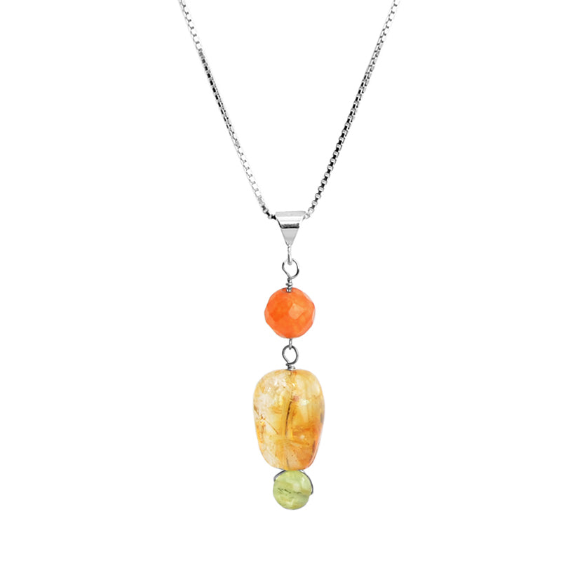 Petite Carnelian, Citrine and Peridot Sterling Silver Necklace
