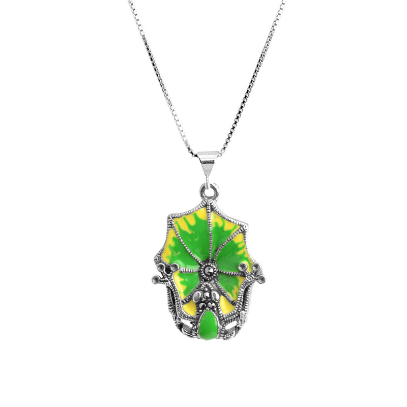 Frog on Marcasite Lily Pad Sterling Silver Necklace