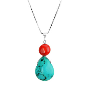 Pretty Chalk Turquoise and Bamboo Coral Sterling Silver Necklace