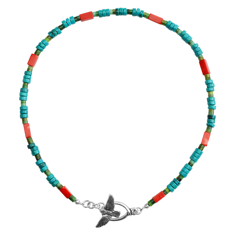 Eagle Necklace with Coral and Magnesite-Turquoise Sterling Silver Necklace