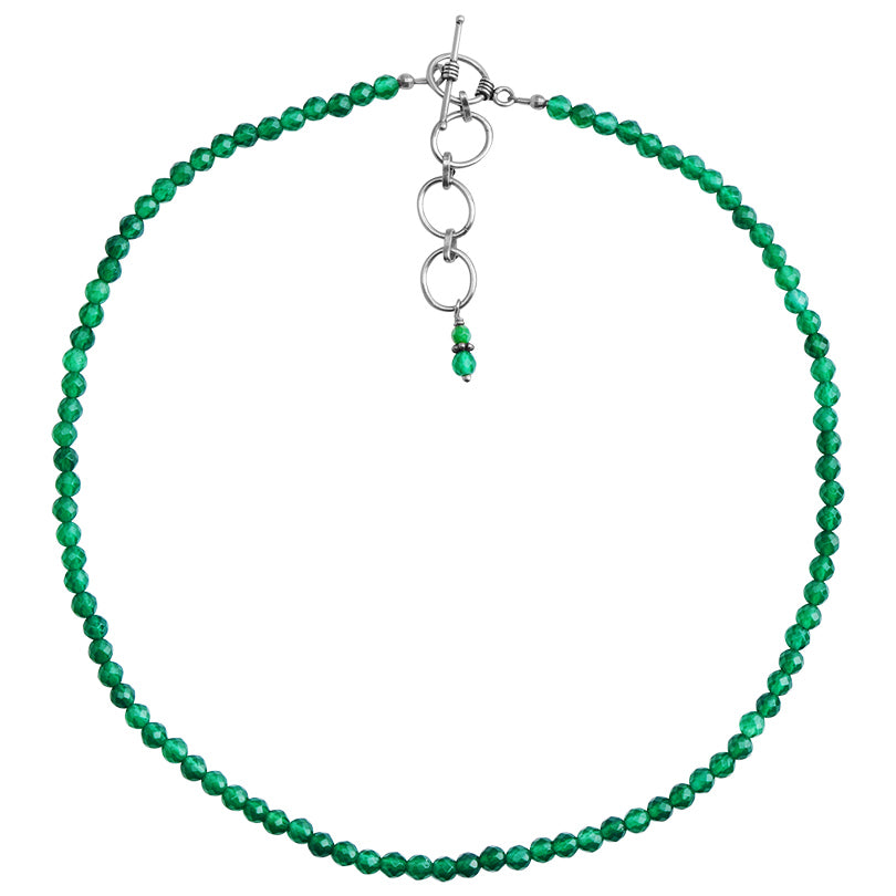 Emerald Green Faceted Agate Sterling Silver Necklace 16" - 18"