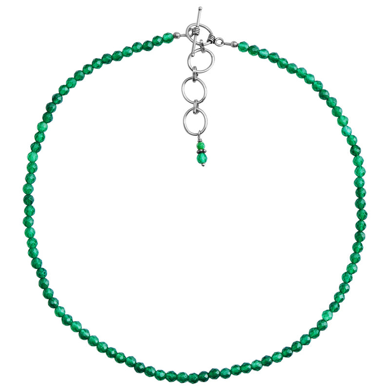 Emerald Green Faceted Agate Sterling Silver Necklace 16