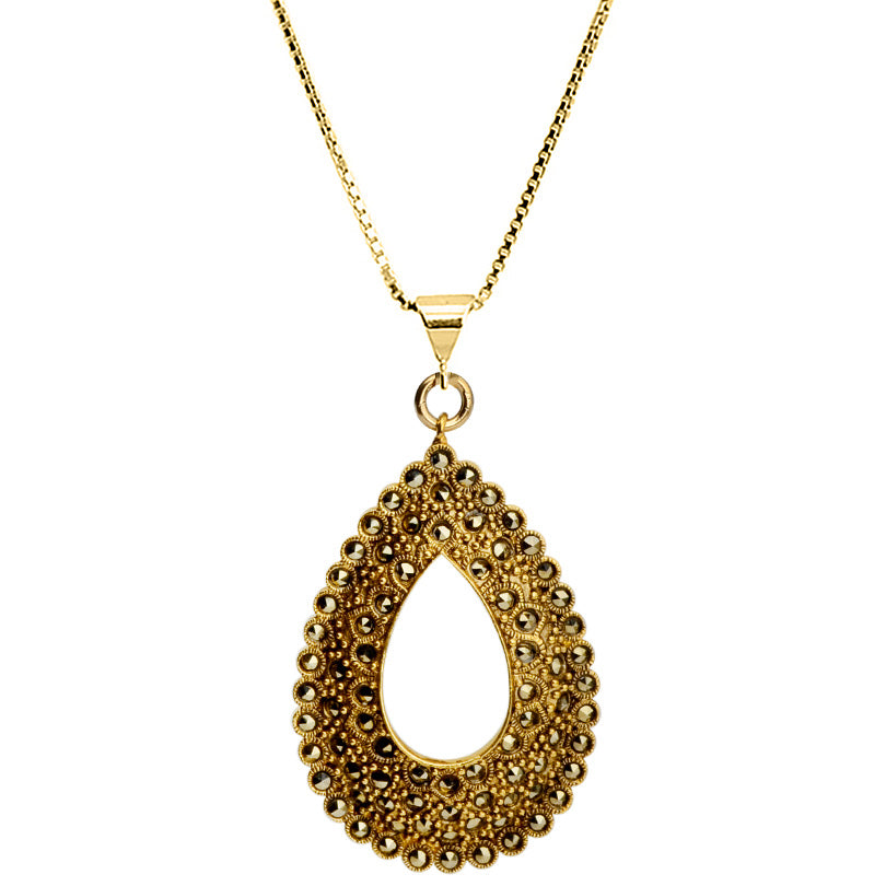 Magnificent Marcasite Tear Drop Gold Plated Necklace