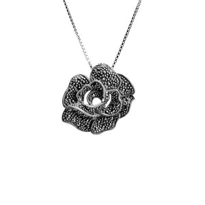 Beauty Rose on Italian Rhodium Plated Sterling Silver Necklace