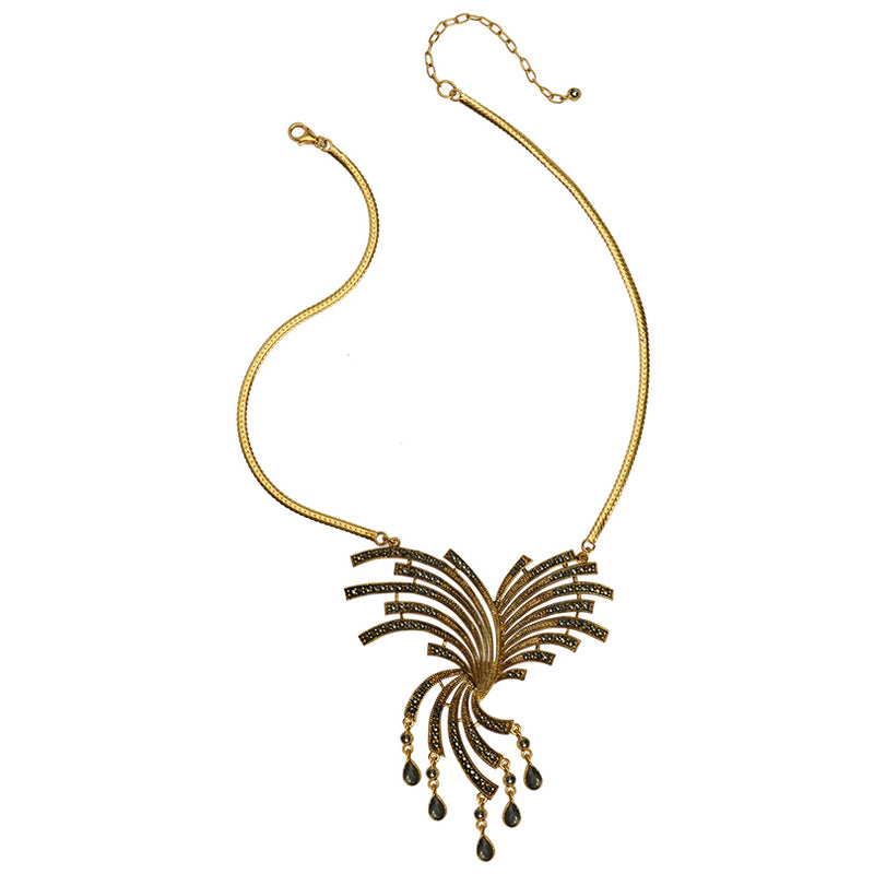 Gorgeous Fanfare Marcasite Gold Plated Necklace