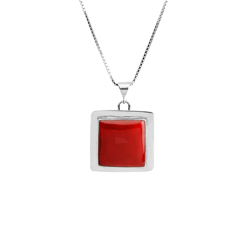 Classic Small Coral Pendant on Sterling Silver Necklace