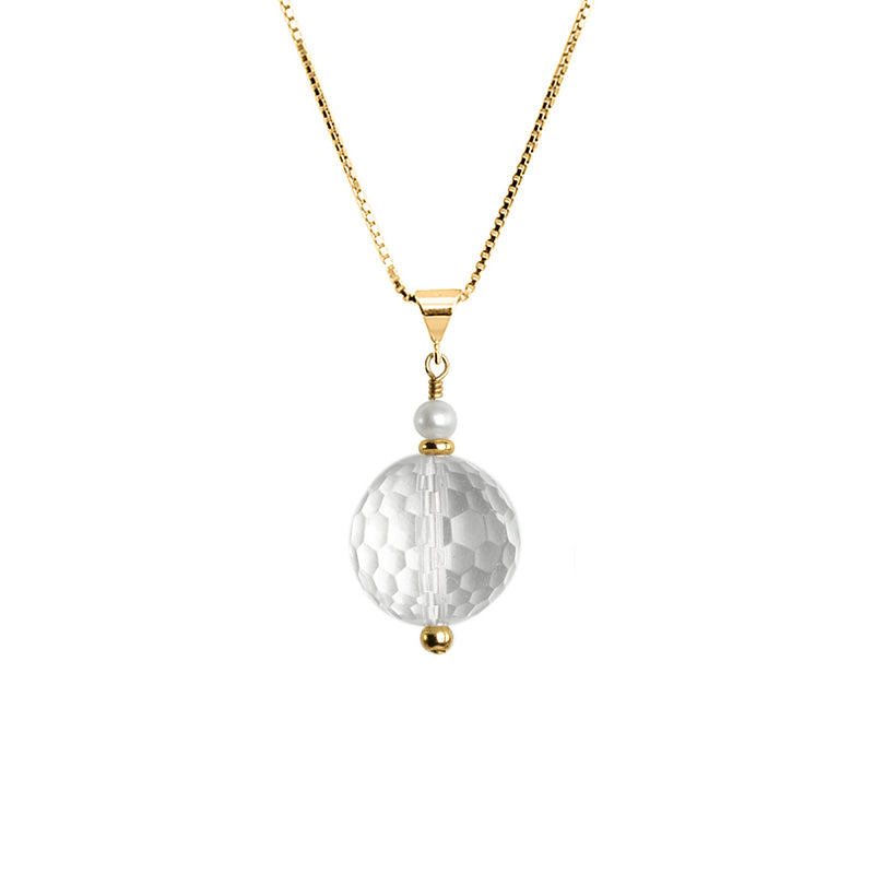 Gorgeous Diamond Cut Faceted Crystal Quartz & Pearl 18kt Vermeil Necklace