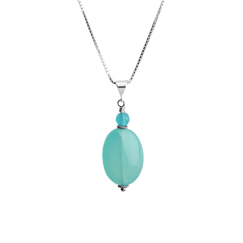 Calming Chalcedony Blue Jade Sterling Silver Necklace