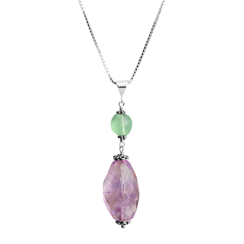 Lovely Faceted Lavender Amethyst and Fluorite Sterling Silver Necklace