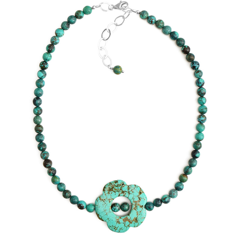 Cute Chalk Turquoise Flower Necklace