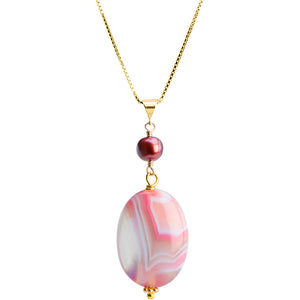 Rose Agate and Fresh Water Pearl Vermeil Necklace 16" - 18"