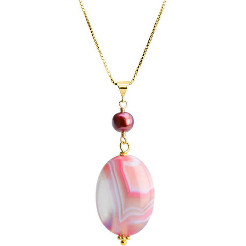 Rose Agate and Fresh Water Pearl Vermeil Necklace 16