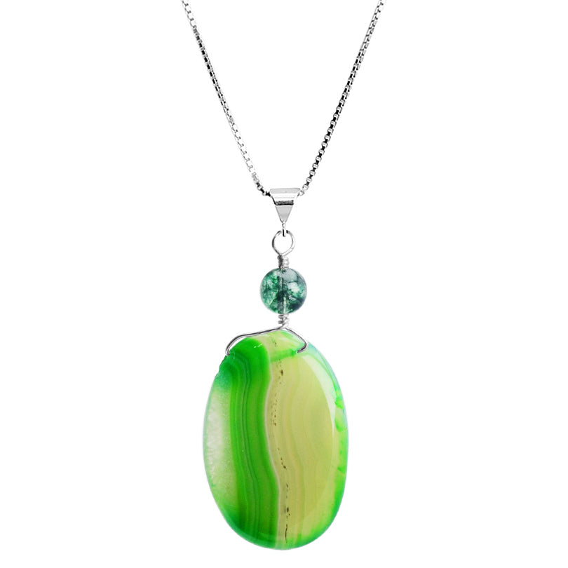 Gorgous Green Agate and Tourmaline Glass Sterling Silver Necklace