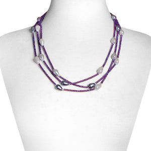 Gorgeous Faceted Amethyst with Shimmering Pearls Long Wrap-Around Statement Necklace 75"