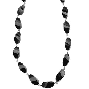 Stunning Black Onyx Wave Cut Sterling Silver Necklace 17" - 19"