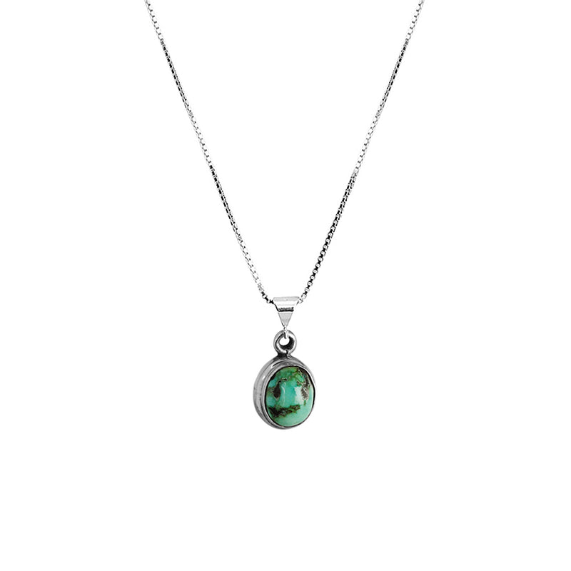 Petite Natural Turquoise Stone Sterling Silver Necklace 16