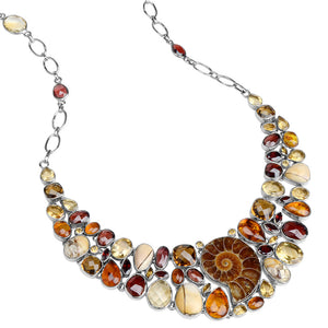 Stunning Mixed Golden Gemstones Sterling Silver Statement Necklace