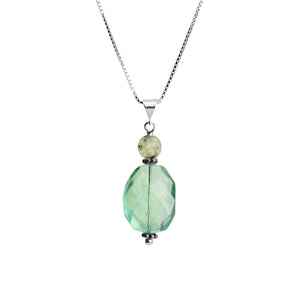 Sea Green Faceted Fluorite and Prehnite Sterling Silver Necklace