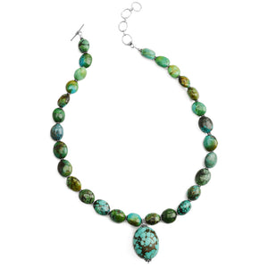 Spectacular Chunky Genuine Turquoise Sterling Silver Statement Necklace