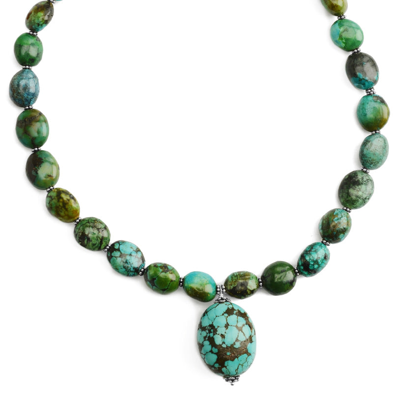 Spectacular Chunky Genuine Turquoise Sterling Silver Statement Necklace