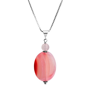 Soft Silky Rose Agate with Rose Quartz Sterling Silver Necklace 16" - 18"