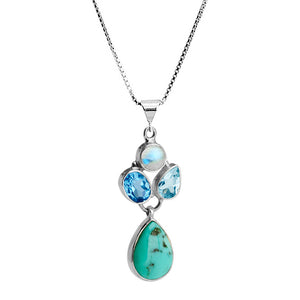 Gorgeous Arizona Turquoise, Blue Topaz and Moonstone Sterling Silver Necklace