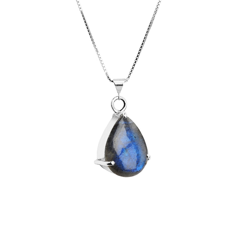 Shimmering Blue Labradorite Teardrop Sterling Silver Necklace 16-18"