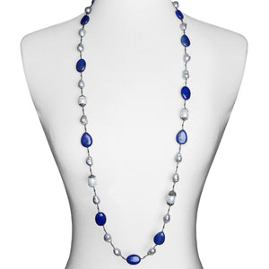 Stylish Lapis & Pearl with Hematite and Crystal Accents Necklace -44"