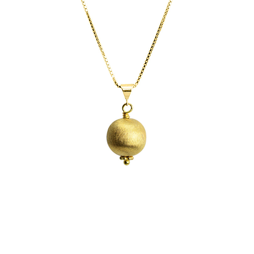 Elegant Brushed Gold Ball on Italian Vermeil Necklace