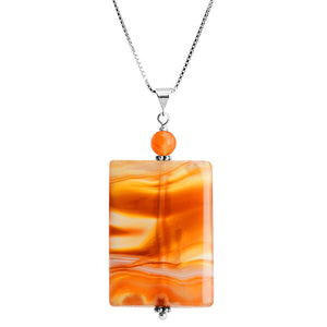 Gorgeous Natural Carnelian Agate Stone Sterling Silver Necklace