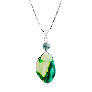 Gorgeous Natural Green Agate Sterling Silver Necklace