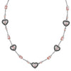 Darling Hearts Pink Mother of Pearl and Marcasite Sterling Silver Necklace